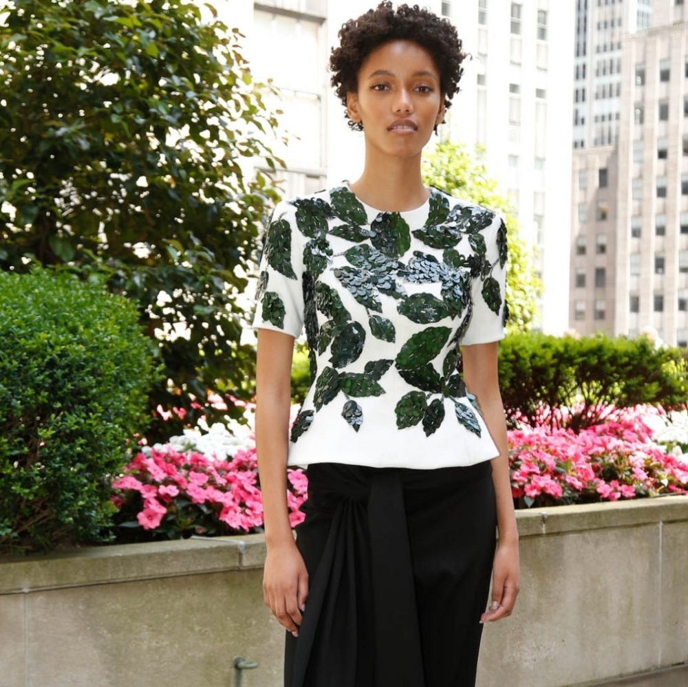 ♡$3,390 OSCAR DE LA RENTA NEW STUNNING BEADED LEAF RUNWAY  TOP BLOUSE US 0 XS